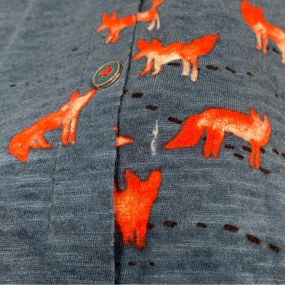 Anthropologie 1/2 sleeve scoop neck blue top w/ orange fox pattern sz XL - Picture 6 of 10
